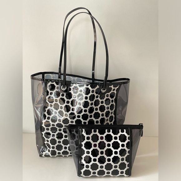 Vera Bradley Black and White Clear Plastic PVC Large Tote with Make up bag set - Picture 6 of 15